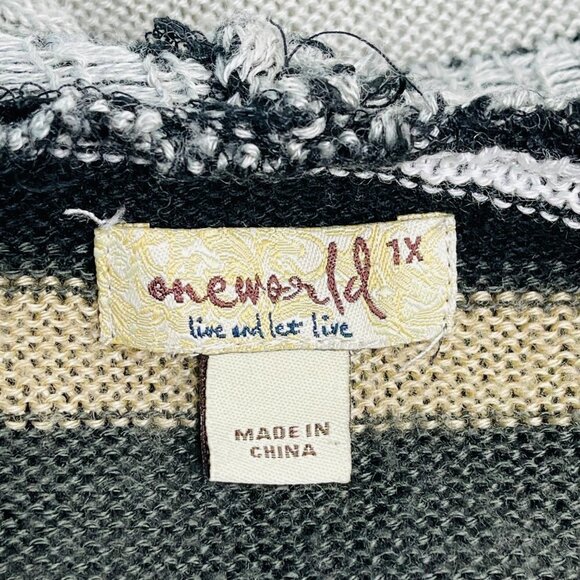 One World Women's Aztec Print Knit‎ Hooded Cardigan Size 1X Open Front Fall - Picture 3 of 9